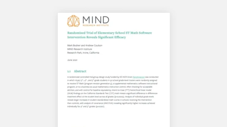 Randomized Trial of Elem. School ST Math Software Intervention Reveals Significant Efficacy